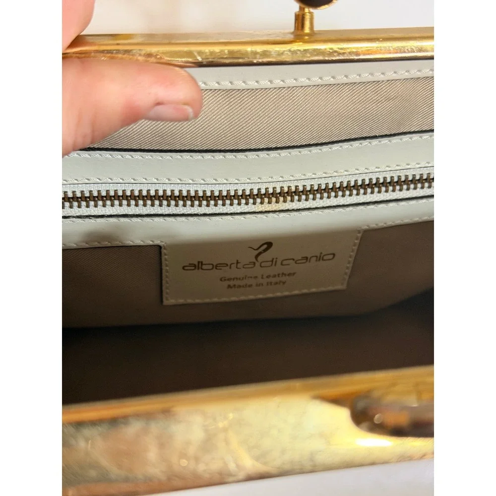Alberta Di Canio Cream White Leather Frame Handbag Gold Hardware Made in Italy - Picture 5 of 5